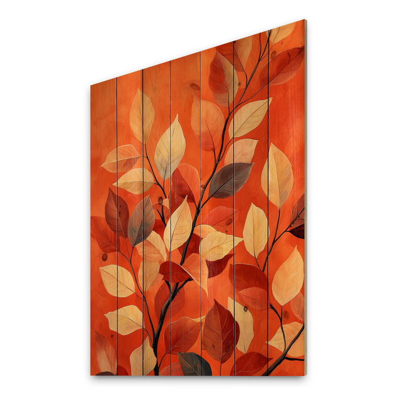 Feuilles de terre cuite, couches de forêt II - feuilles, art mural en bois - sur bois de pin naturel