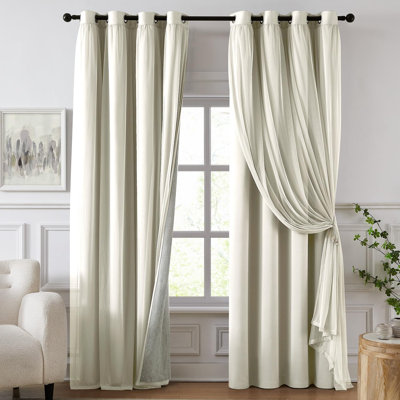 Double Layer Ivory Curtains, Black Out Curtain 84 inch Long