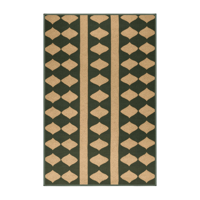 Machine Washable Trellis Green Area Rug, Rectangle 7' x 10'