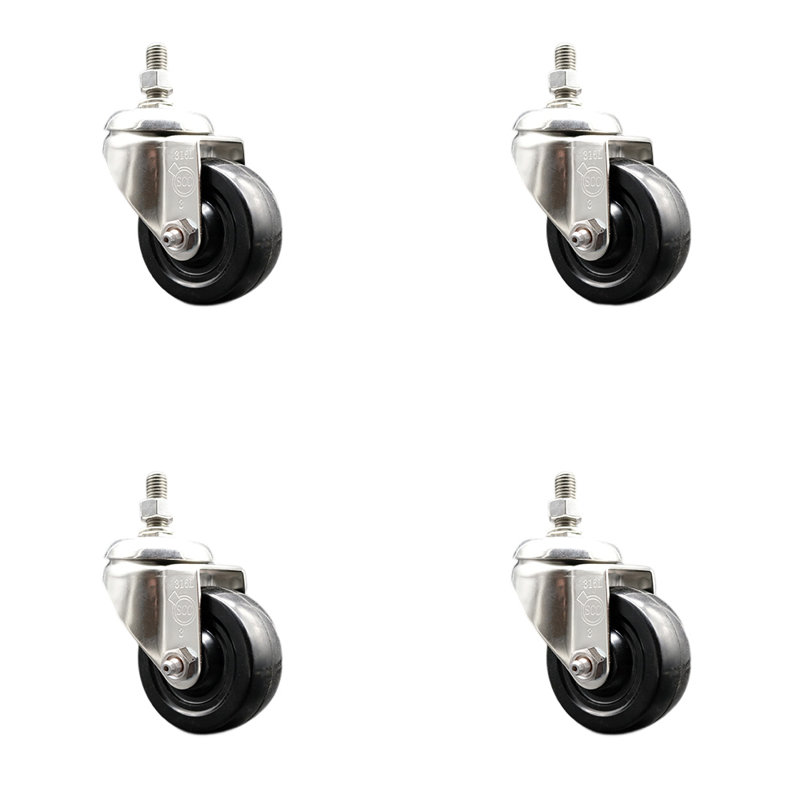 Ensemble de roulettes à tige filetée pivotante en acier inoxydable 316SS SCC