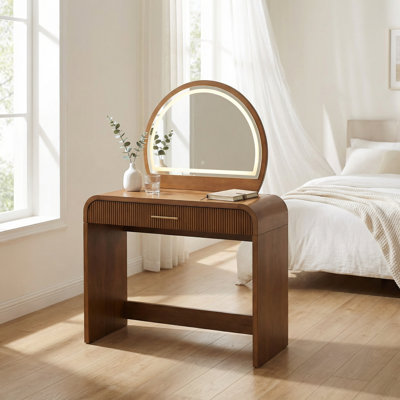 Table de coiffeuse de 39 pouces avec miroir à écran tactile à DEL et tiroir pour la chambre à coucher, finition espresso