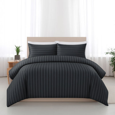 Haffa Microfiber Striped Duvet Cover Set with Pillowcases Included
