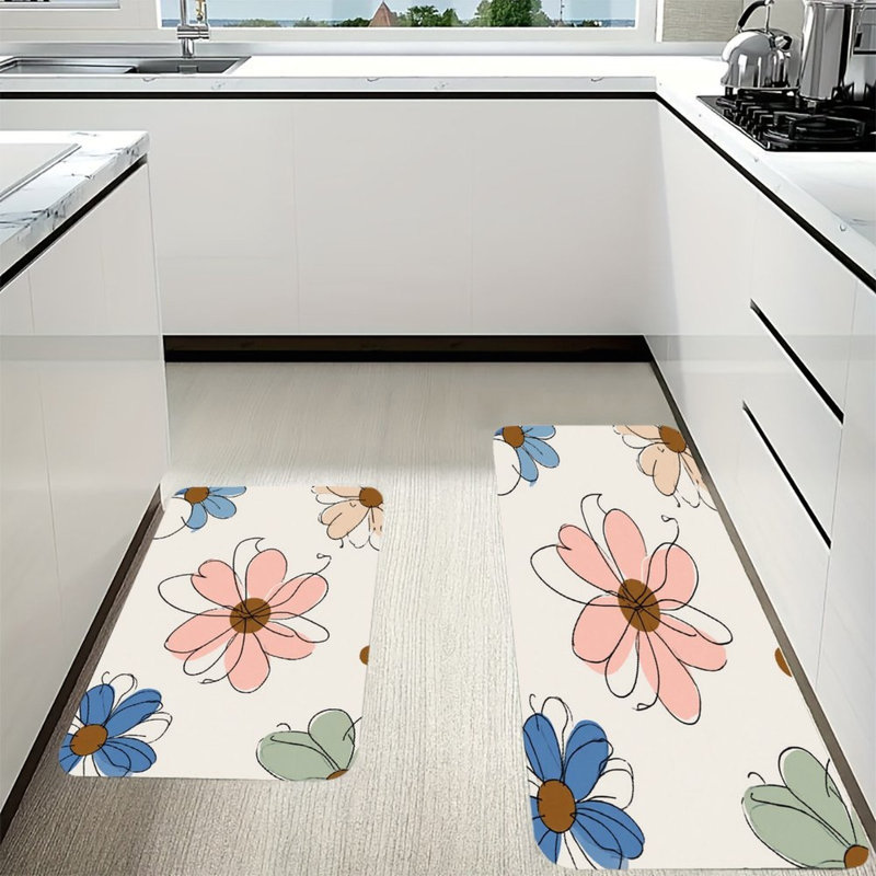 Simple croquis de fleurs, 2 tapis de cuisine antidérapants