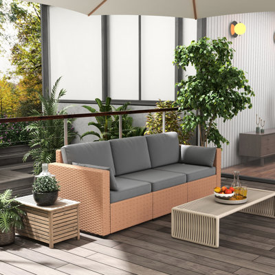3 meubles de patio avec coussins en PE et à assise profonde, canapé d'extérieur à structure en acier 3 sièges, fabriqués à partir de