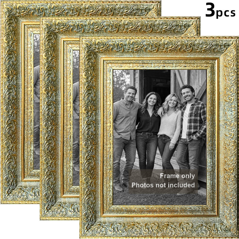 Cadre photo classique 3 pièces 5 "x 7" doré antique pour galerie, Antique Gold, 3, 5" W x 7" H