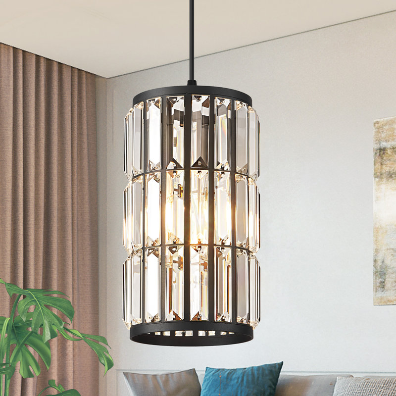Luminaire suspendu simple en cristal Katey, Noir mat