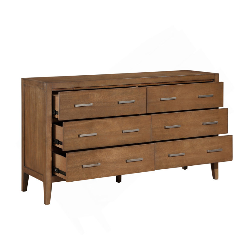 Commode 1 pièce transitionnelle avec 6 tiroirs en bois brun clair