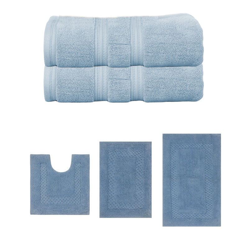 Ensemble de serviettes de bain 2 pièces et tapis de bain 3 pièces Classy, ensemble de 5, turquoise, Gris foncé