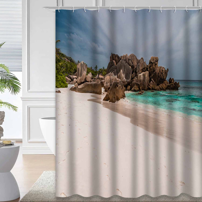Rideau de douche avec 12 crochets Beach Ocean, 72" L x 84" W