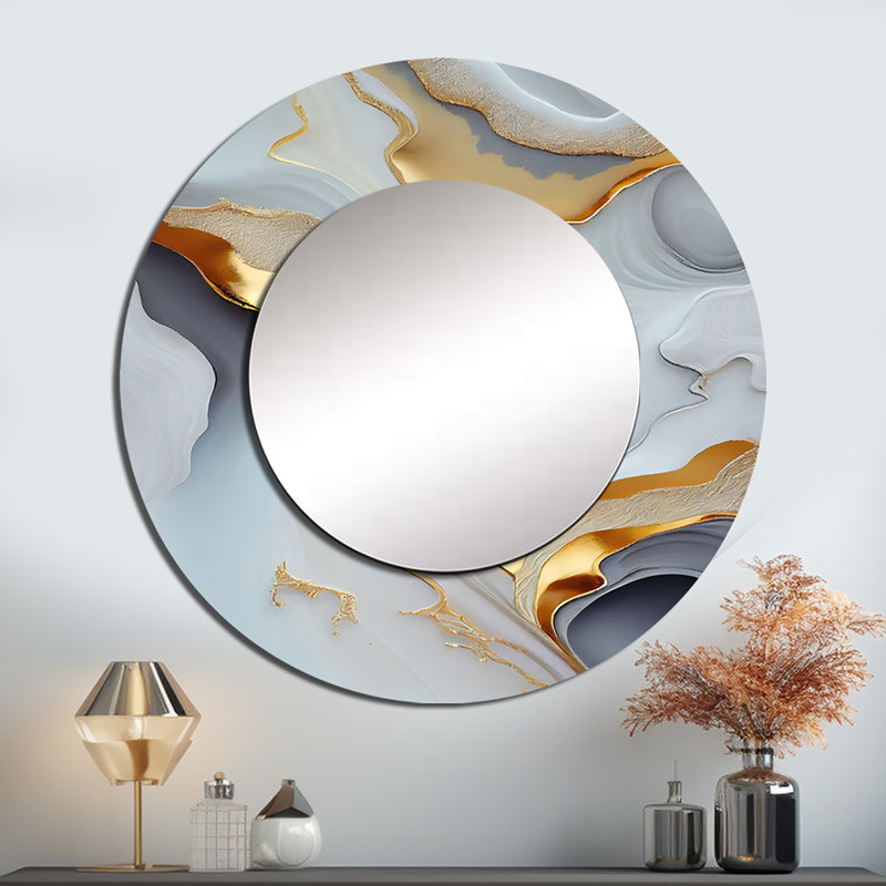 Décoration murale blanche et dorée abstraite IV - Miroir rond moderne_MTMIR56264, 23 po x 23 po