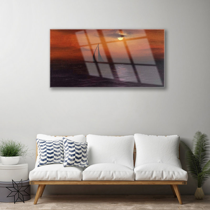 Glass Print Wall Art 100X50cm Image Printed On Glass Decorative Wall Picture Behind Toughened / Tempered Safety Real Glass For Kitchen & Living Room Theme: Sea Boat Landscape