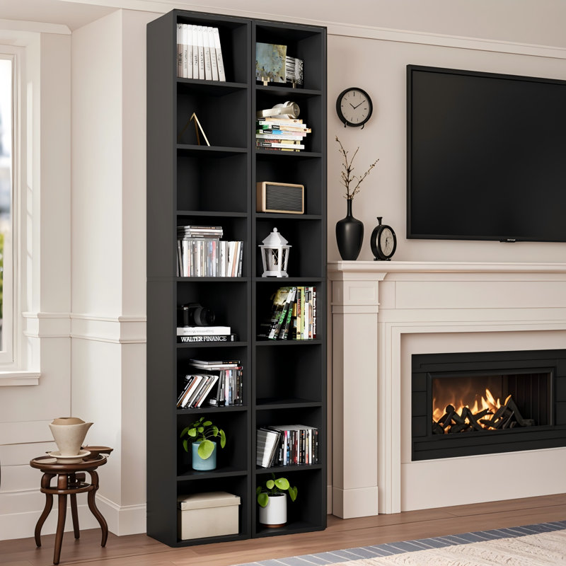 Brenya 8-Tier Thin and Tall Bookshelf with Open Adjustable Shelf, Black
