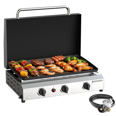 Plaque de cuisson à gaz 25,6 pouces, 3 brûleurs, portable, au propane, pour la cuisine extérieure, noire
