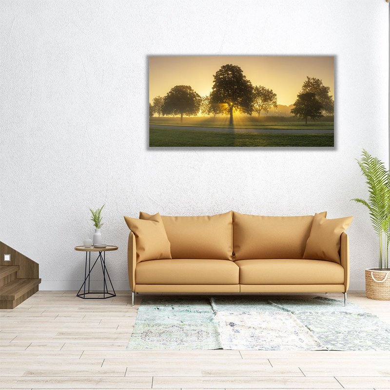«Misty Sunrise in Countryside, Berkshire, UK», reproduction d'art sur toile, H 15 po x l 30 po