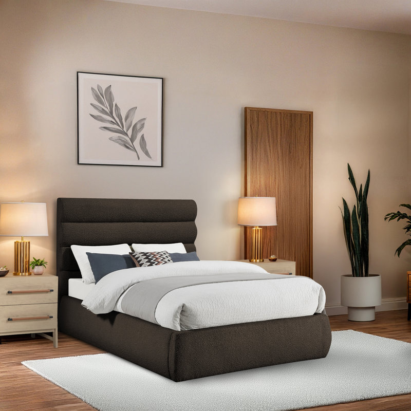 Lit en tissu Adam Boucle, Double, Tissu bouclé brun