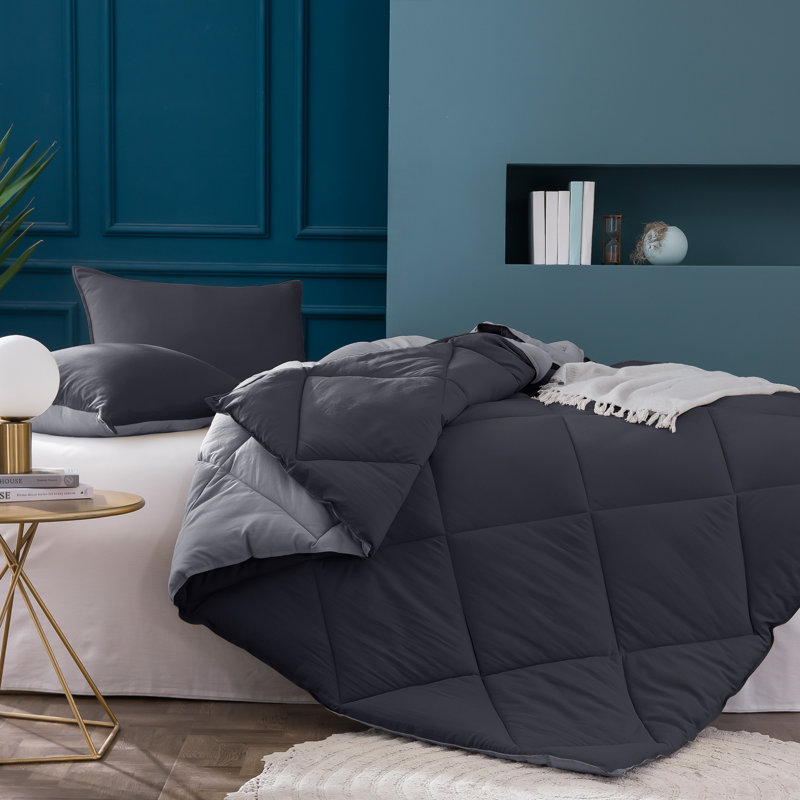 Polyester Box Stitch Comforter, Twin Comforter + 1 Sham, Moonlight Charcoal/Mist Gray