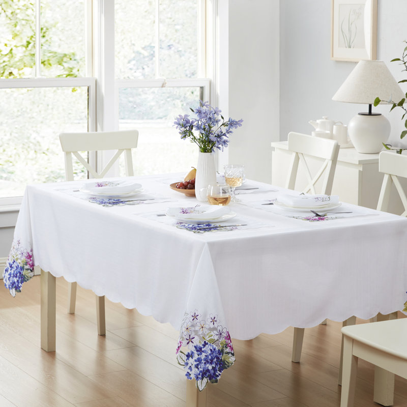 Oday Spring Hydrangea Floral Cutwork Tablecloth, 84''L x 60''W