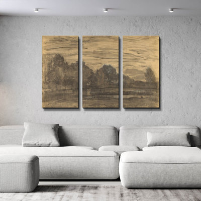 'Fen Near Saasveld CA, 1907' By Piet Mondrian Triptych Wall Art, 60" x 40"