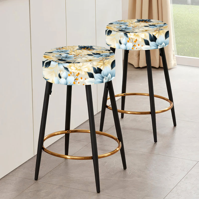 Blue Boho Floral Harmony Dreams II - Ensemble de 2 tabourets floraux
