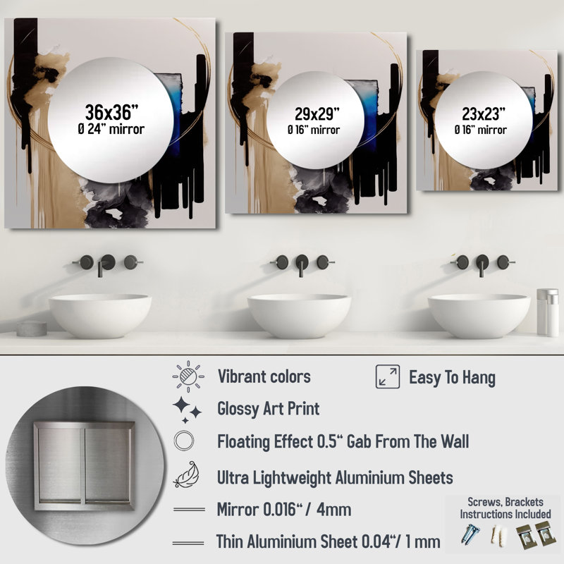 Delwayne - Grand miroir mural carré moderne pour la chambre à coucher, 23 po x 23 po