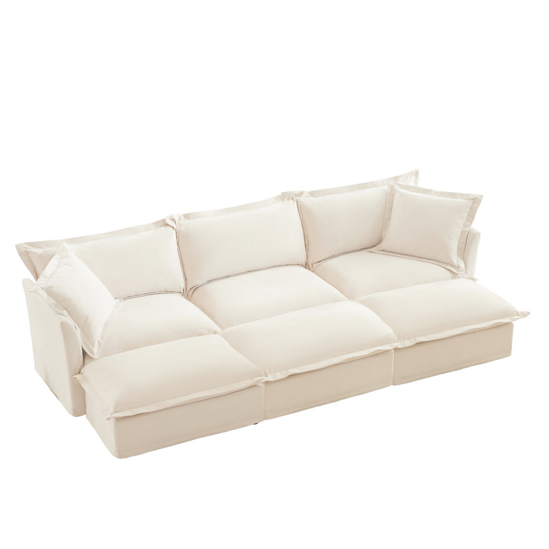 Crème chenille 3 avec 3 repose-pieds confortables et spacieux pour le salon
