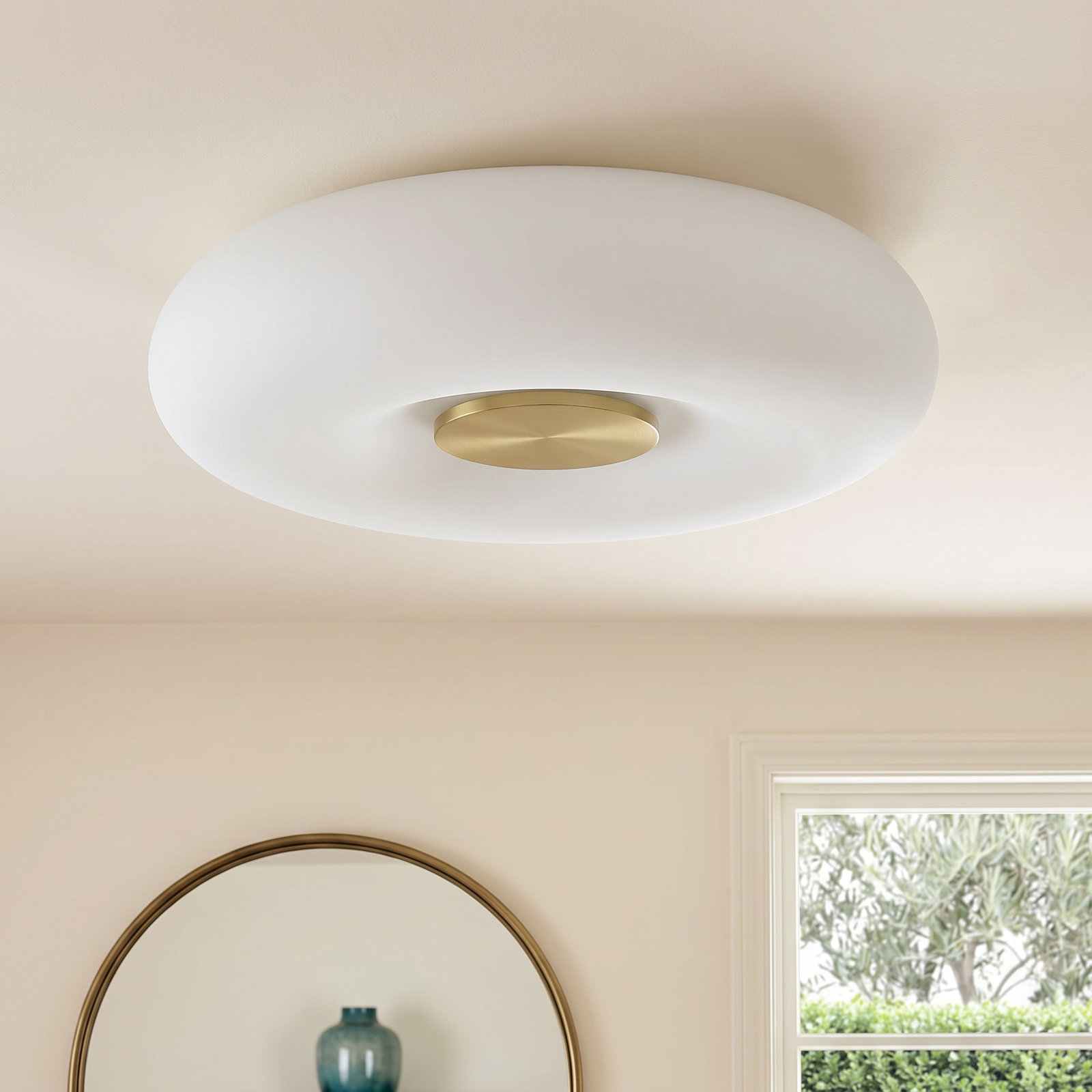 Imani Single Light Flush Mount, Aged Brass
