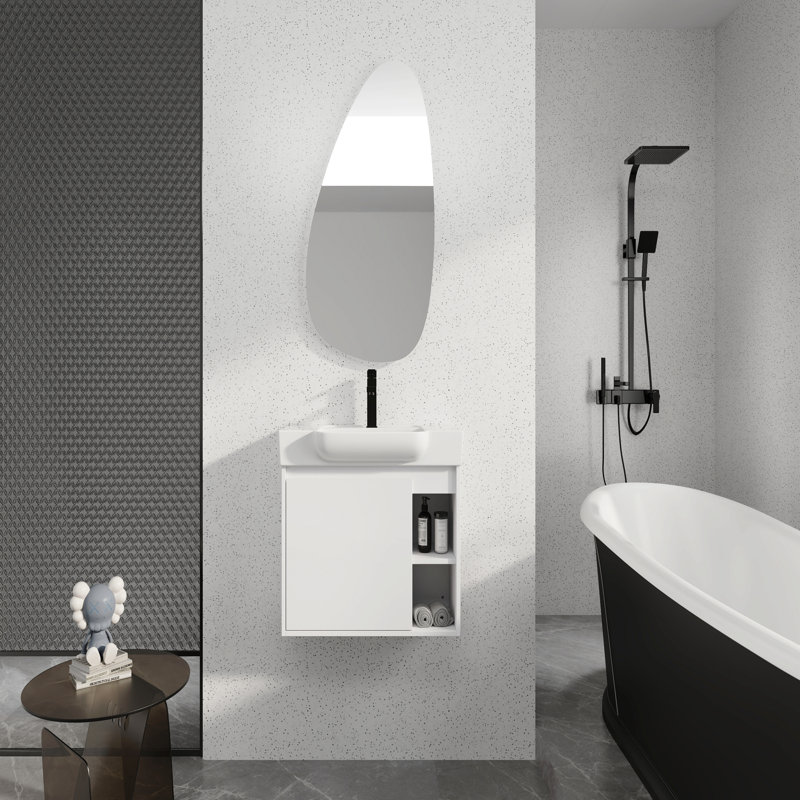 Meuble-lavabo mural 28 po avec lavabo en céramique blanche et porte à fermeture en douceur, emballage Kd, blanc brillant, 28"