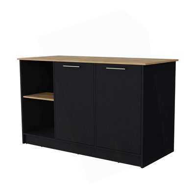Mercury Kitchen Island With Spacious Countertop, Double Door Cabinets, And 2 Open Storage Shelves