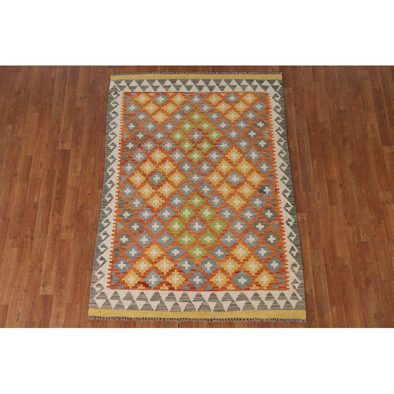Geometric Kilim Reversible Wool Rug 4x6
