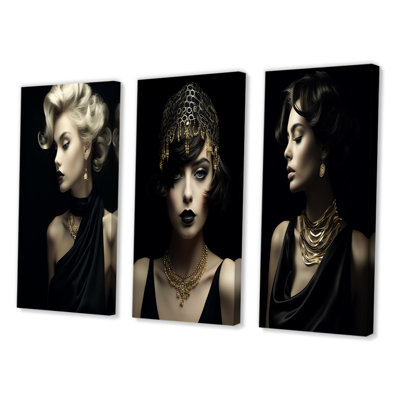 Vintage Retro Glam 1920 Woman Portrait - Woman Fashion Art Set Of 3 Pieces