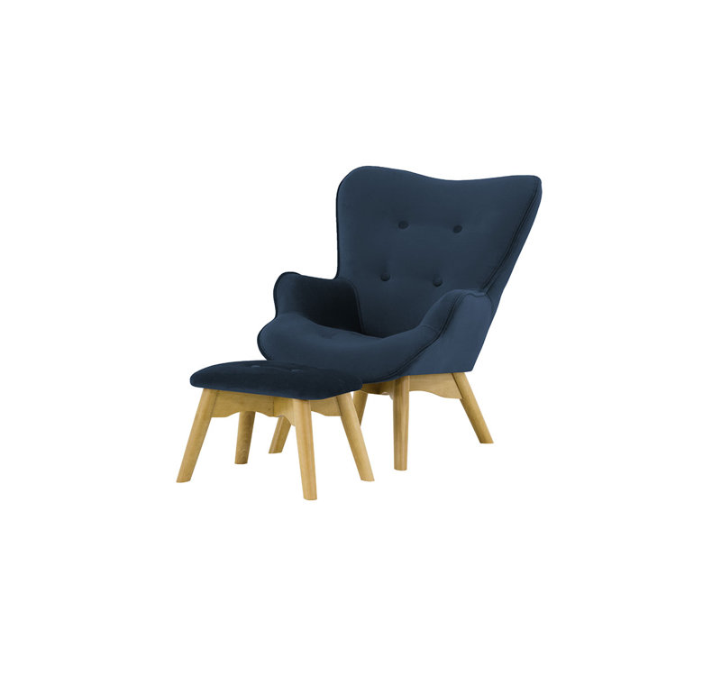 Batson Children's Armchair With Footstool, Dark Blue/Light Oak