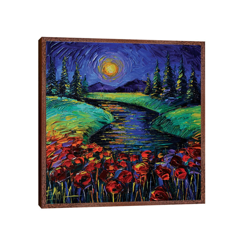 Magic Night by Mona Edulesco - Painting on Canvas, 66.04cm H x 66.04cm W x 3.81cm D, Classic Brown Wood Framed