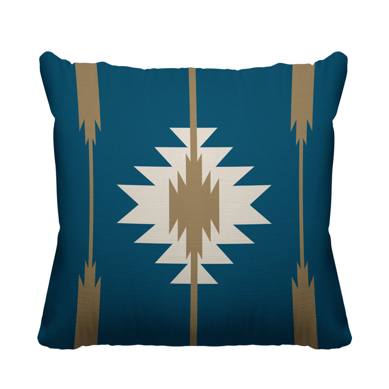 Coussin décoratif intérieur / extérieur Jolon Southwestern, 17 po x 17 po, Turquoise, Carré