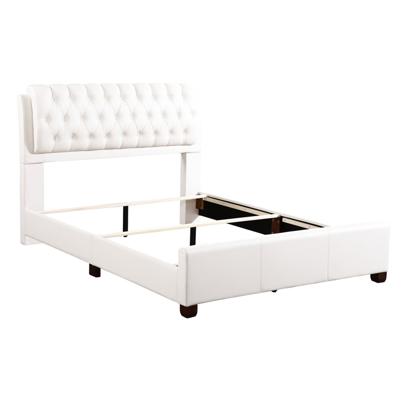 Lit double blanc avec construction, apparence élégante et espace de rangement pratique, construction solide et contemporaine, espace en mousse douce