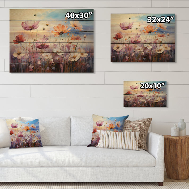 Fleurs sauvages, champ enchanté sur bois, H 24 po x l 32 po x P 0,78 po