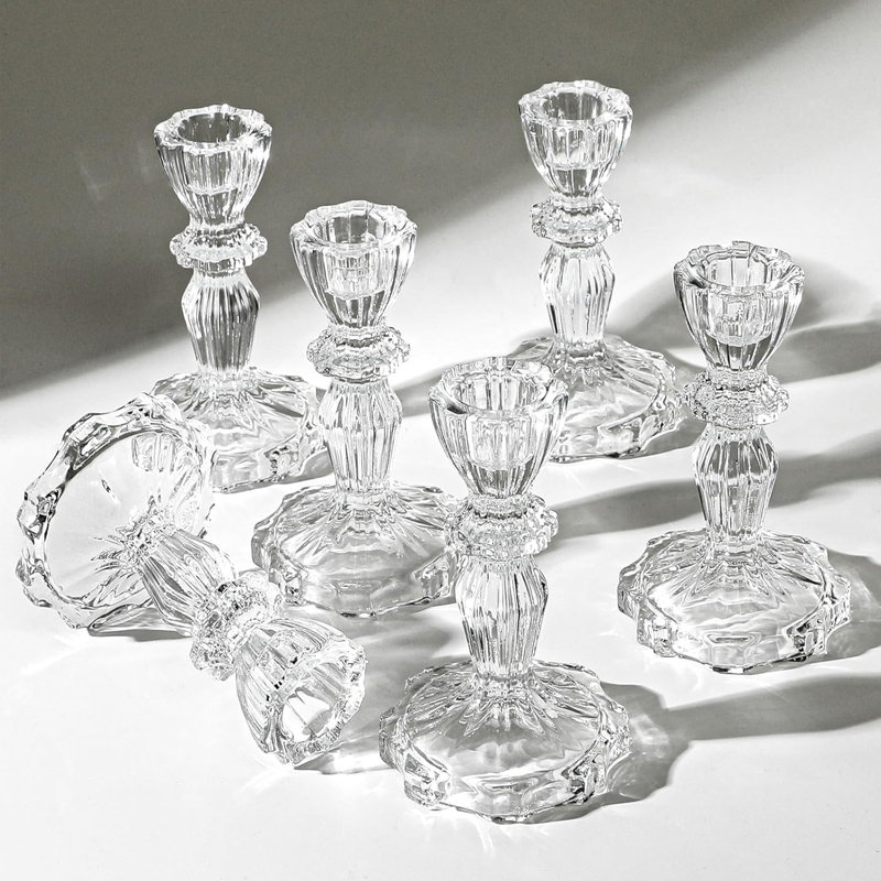 4.33" Tall Glass Candlestick Set of 6 Clear Crystal Candle Holders