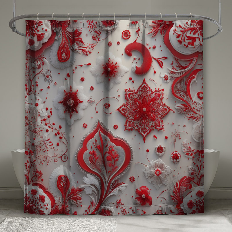 Rideaux de douche complexes rouges et blancs très longs, 70in W x 84in H