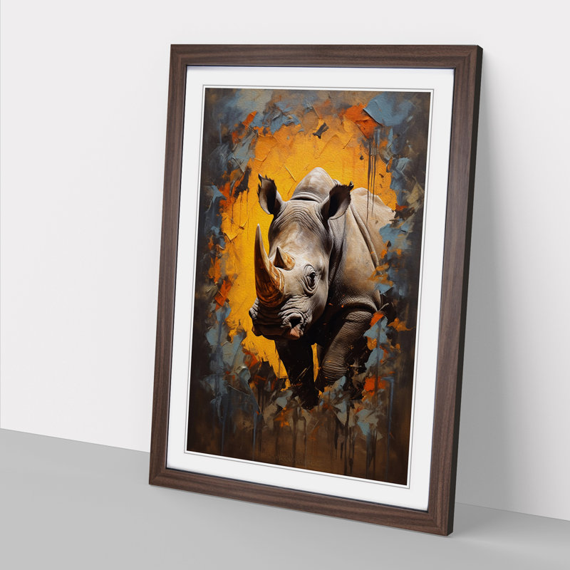 Rhino Contemporary - Framed Print, Walnut Framed, 64cm H x 46cm W x 2cm D