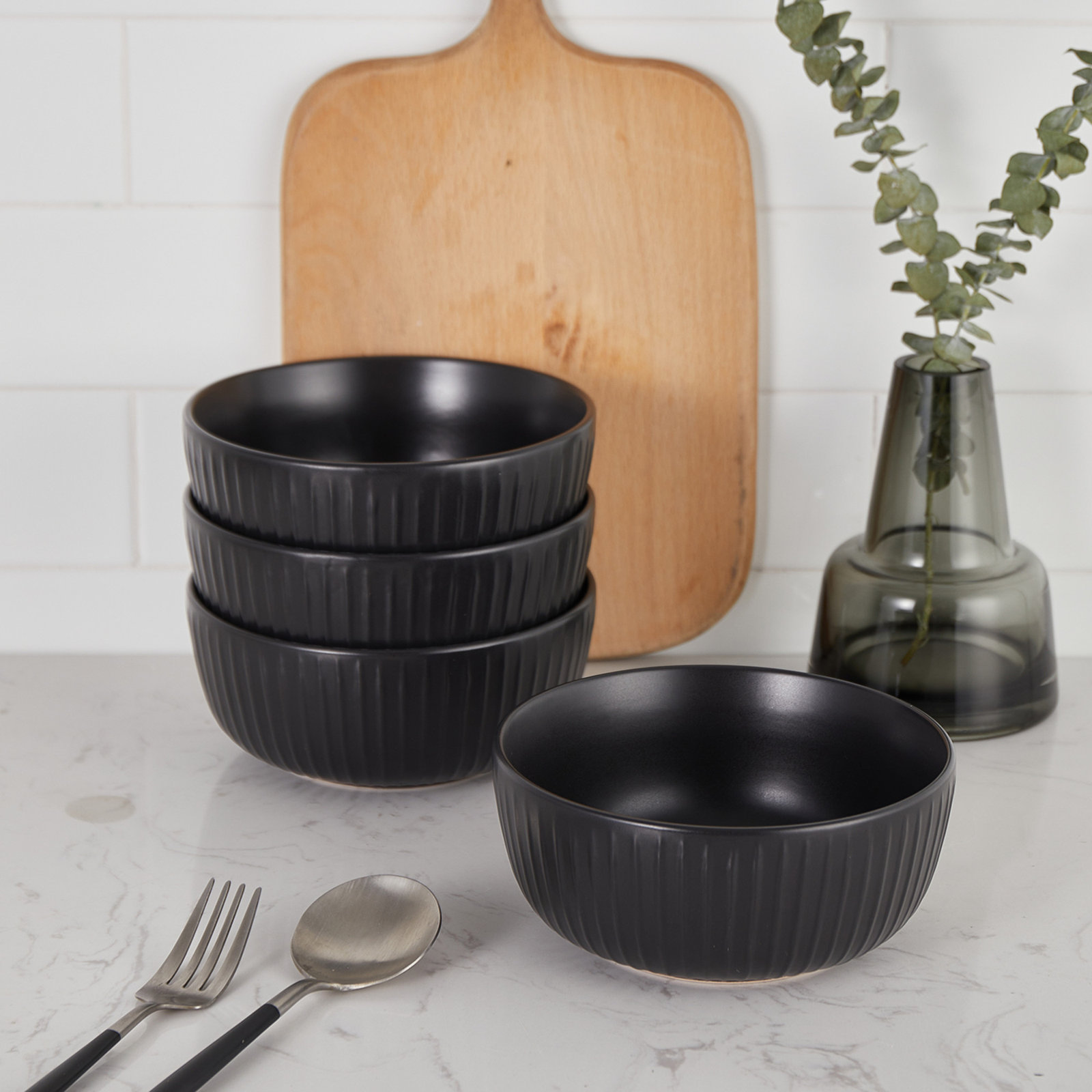 Zeppelin Birch Lane™ Zeppelin 12-Piece Dinnerware Set Stoneware, Black