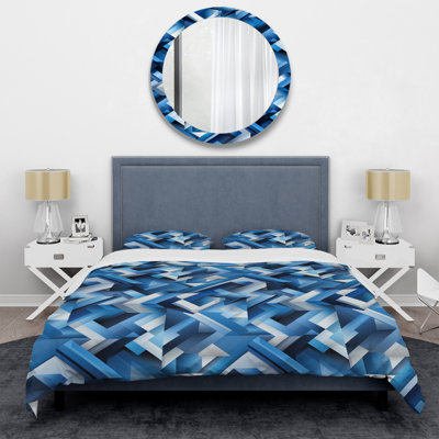 Ensemble de housse de couette à rayures bleues et blanches Dynamic Symmetry I