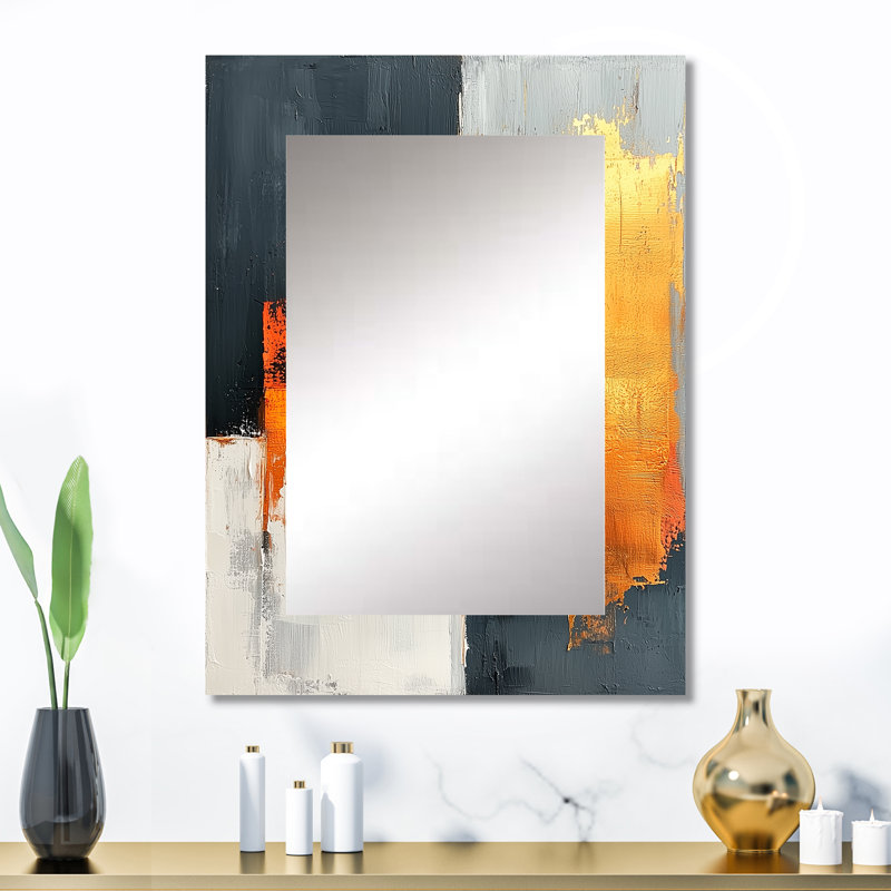 Balck And Orange Converge Dream II - Line Art Mirror, Modern Unique Wall Mirror, Printed Metal Art, 32" x 24"