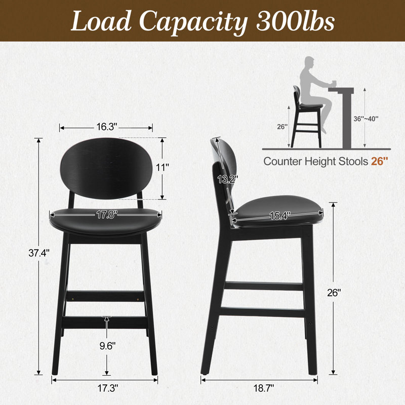 Tabouret de bar 26 po, Noir