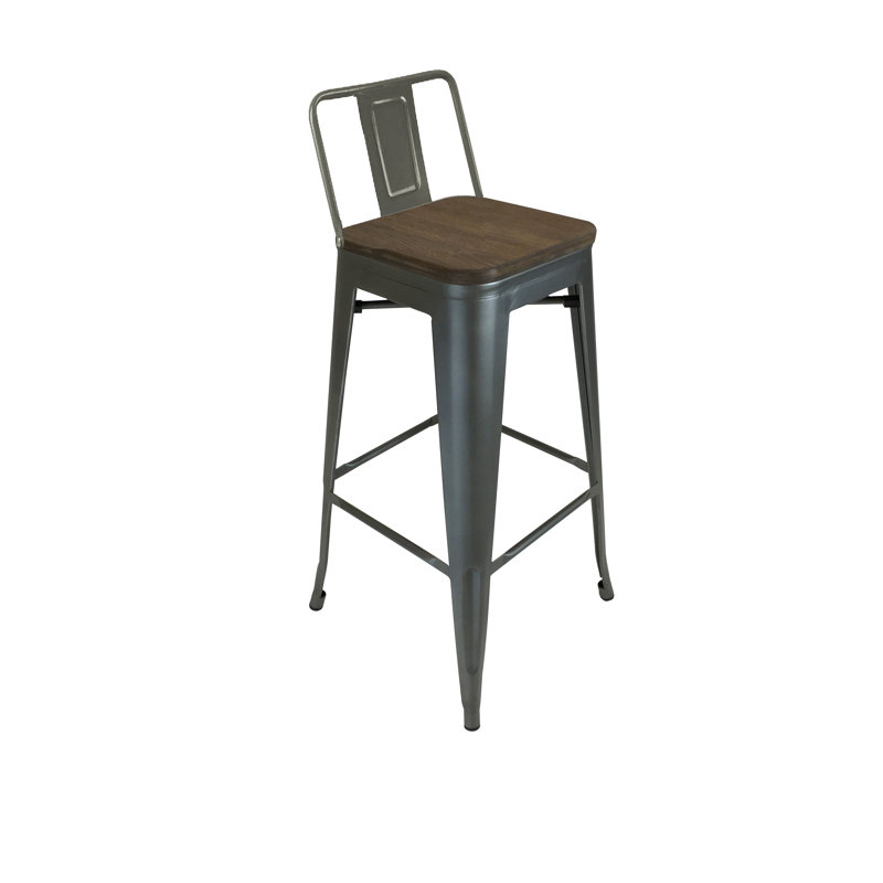 Gaikwad Counter Stool with Metal Frame, Counter Stool (26" Seat Height), Gunmetal