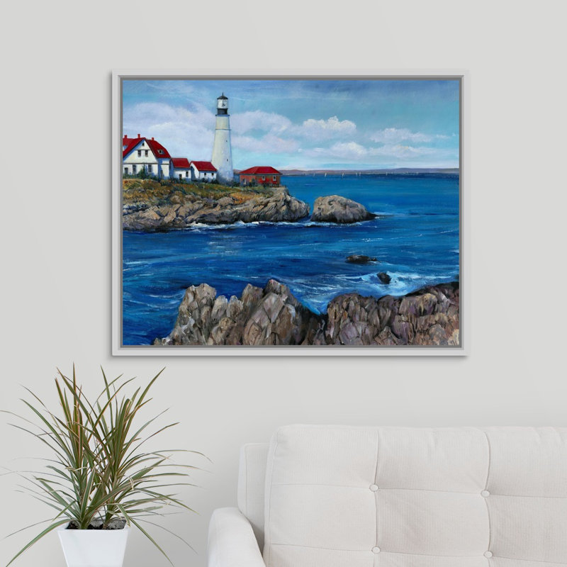 « rocky crag », peinture sur toile, H 25,7 po x l 31,7 po x p 1,75 po, Cadre flottant blanc