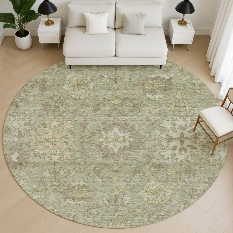 Premium Machine Washable Mayfield AMF2051 Global Rug, Sage, 8' Round