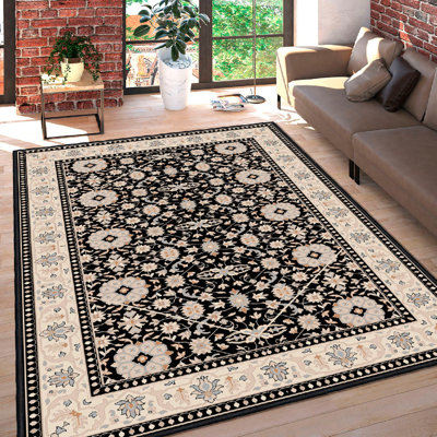 Premium Cotton Area Rug (5.2 x 7.5 Feet), Cream, Camel, Grey & Black | 100% Cotton, 1200 g/m², 0.3 in Pile Height, Non-Slip PVC Underside | Antibacterial, Machine Washable, Perfect for Living Room & Bedroom Décor