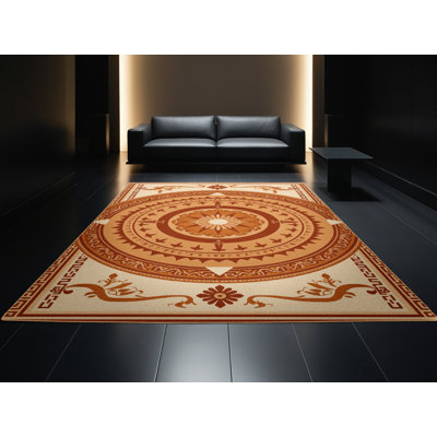 Tapis oriental brun classique lavable à la machine Titus Anu - reliure brun clair