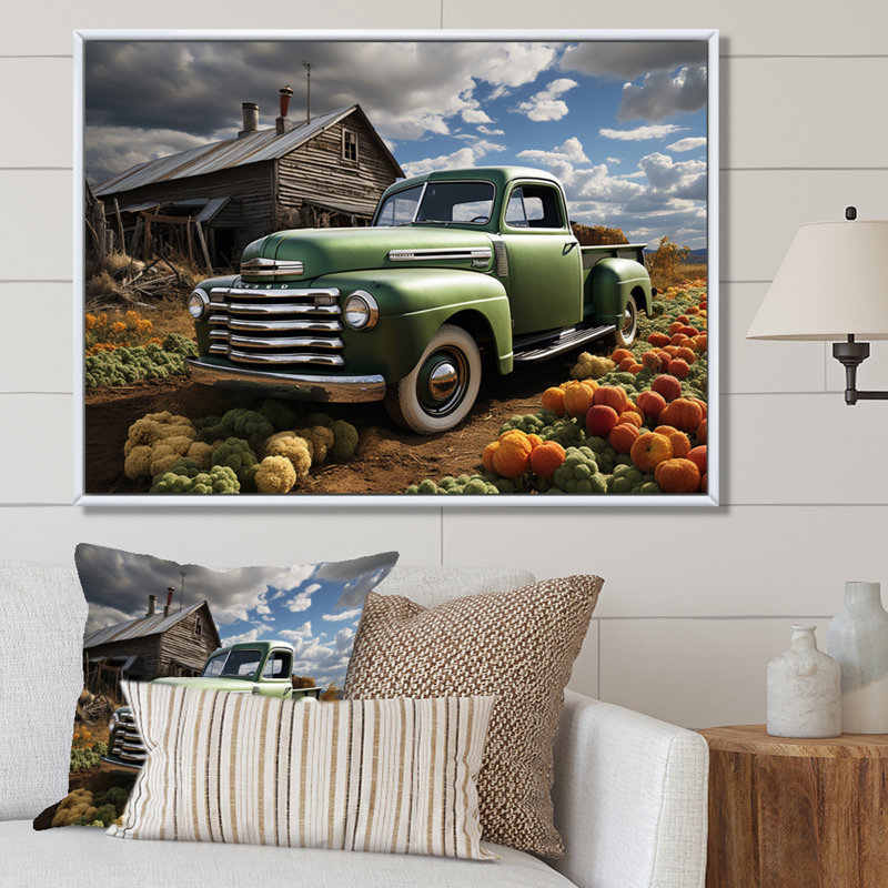 «Pickup Truck Country Charm I», reproduction sur toile, H 24 po x l 32 po x P 1 po, Cadre flottant blanc