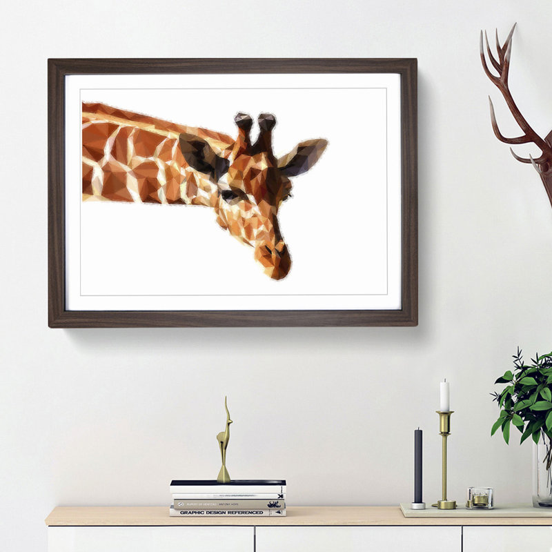 Geometric Giraffe in Abstract - Framed Print, 27cm H x 36cm W x 2cm D, Walnut Framed