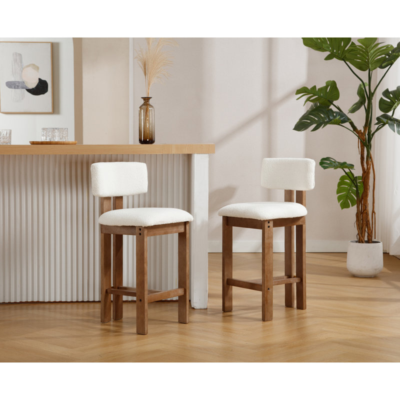 Modern Upholstered Solid Wood Bar Stool With Comfortable Backrest,Counter Stool With Sheet Metal Upholstery And Fixing Set Of 2